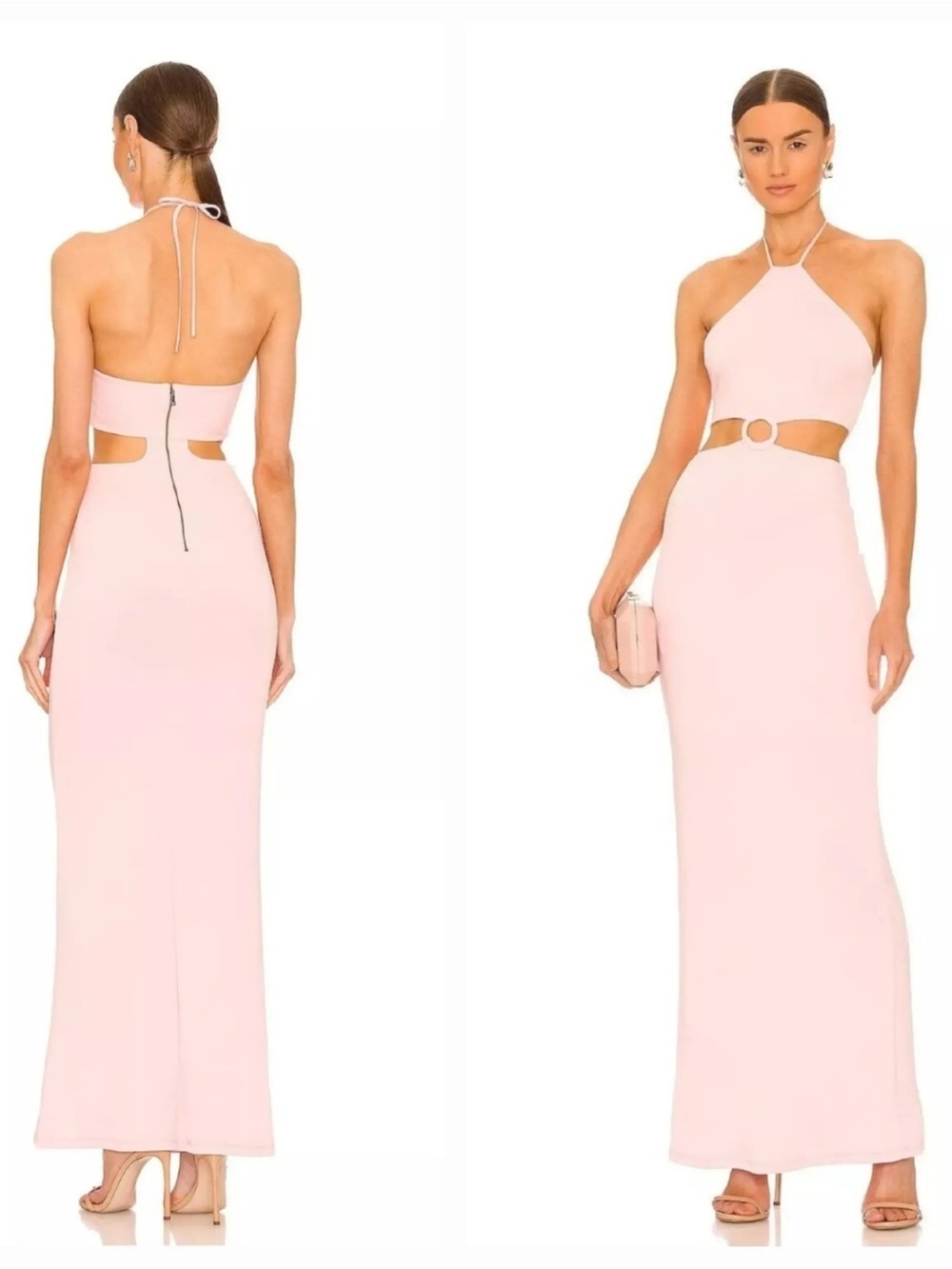 ALICE + OLIVIA Marguerite Soft Pink Cutout Jersey Halterneck Maxi Dress Size 4
